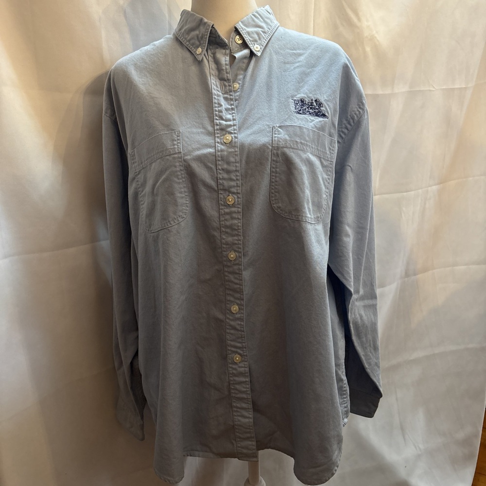 VTG Lands End Button Up Shirt Womens XL Blue Denim Made in USA Cotton Ladies
